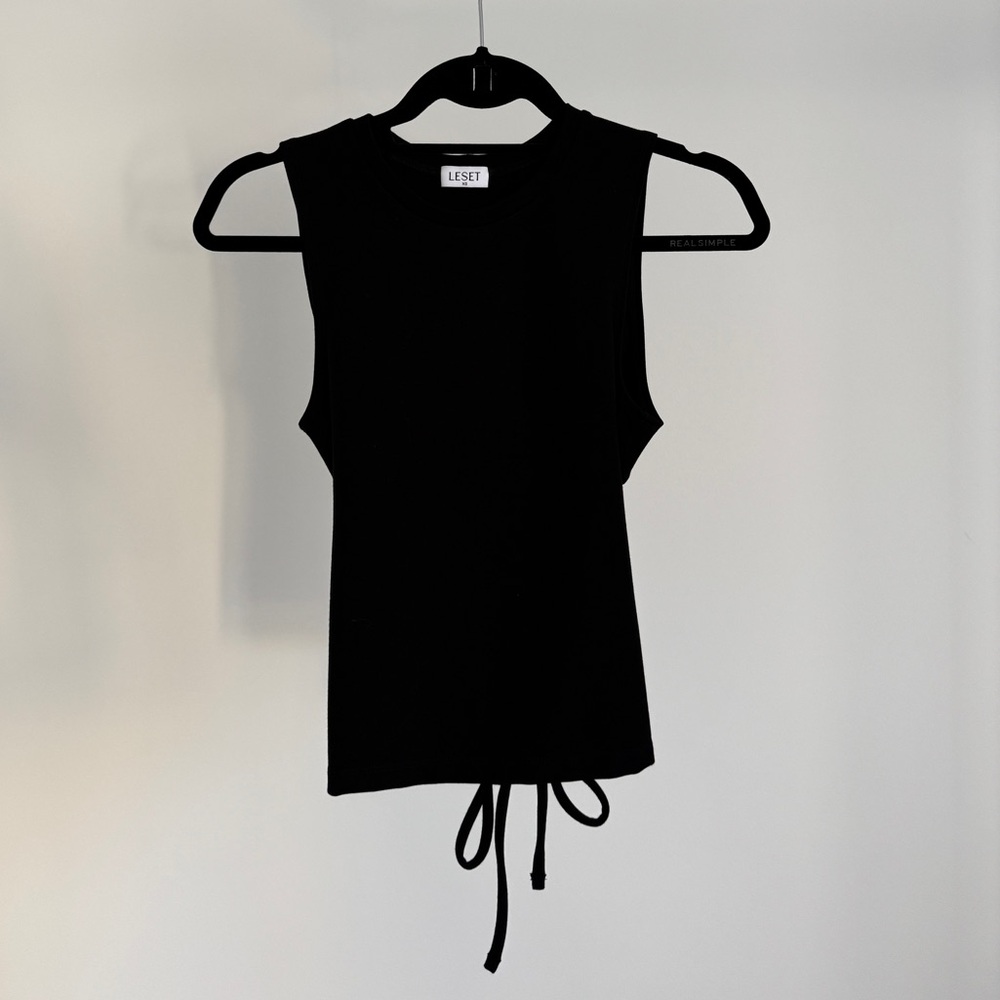 LESET Black Open Back Tank Top
